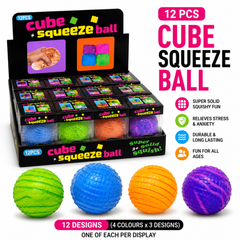Dream Cube Squeeze Ball Squishy Stress Ball, Neon Colours Fidget Toy, 12 Piece Display Box