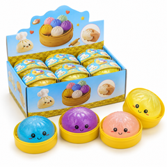 Dream Squeezy Dumplings Squishy Stress Ball with Steamer Basket, 12 Piece Display Box