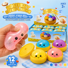 Dream Squeezy Dumplings Squishy Stress Ball with Steamer Basket, 12 Piece Display Box