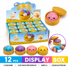 Dream Squeezy Dumplings Squishy Stress Ball with Steamer Basket, 12 Piece Display Box