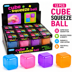 Dream Squishy Cube Stress Ball, Soft Squeeze Fidget Toy, 12 Piece Display Box