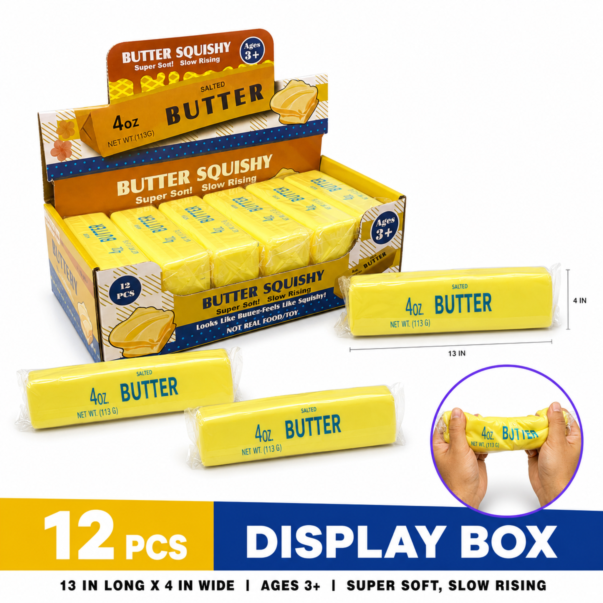 Dream Butter Squishy Jumbo 13 cm (approx 5 in), Slow Rising Stress Ball, 12 Piece Display Box