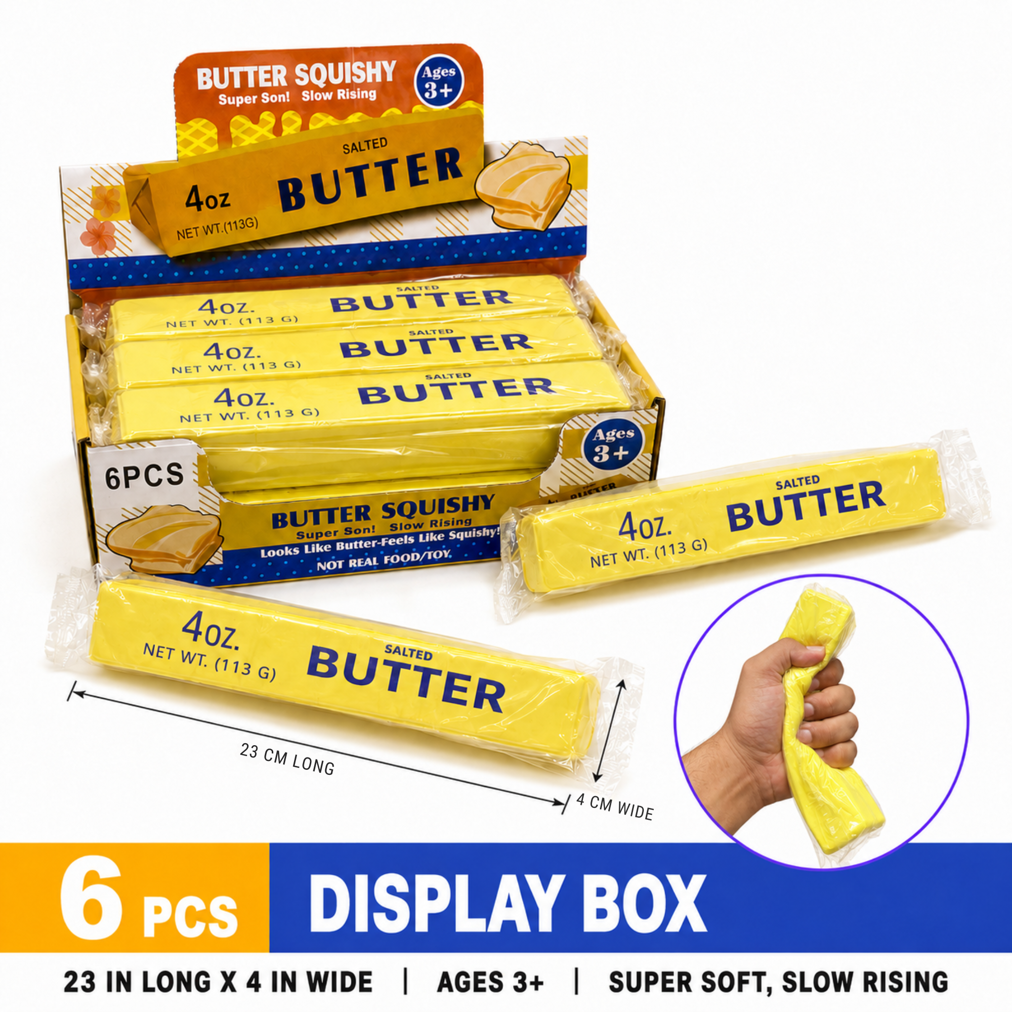 Dream Butter Squishy Giant 23 cm (approx 9 in), Slow Rising Stress Ball, 6 Piece Display Box