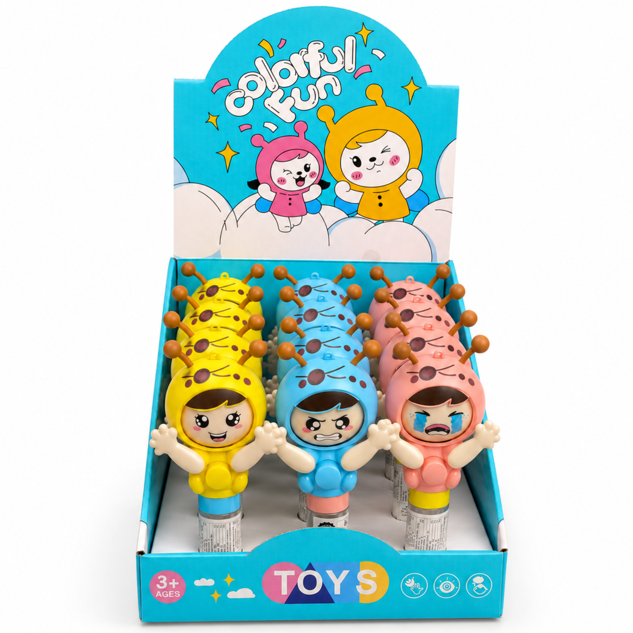 Dream Face Changer Candy Toy, 3 Colours, Press to Spin 3 Faces, Halal, 12 Piece Display Box