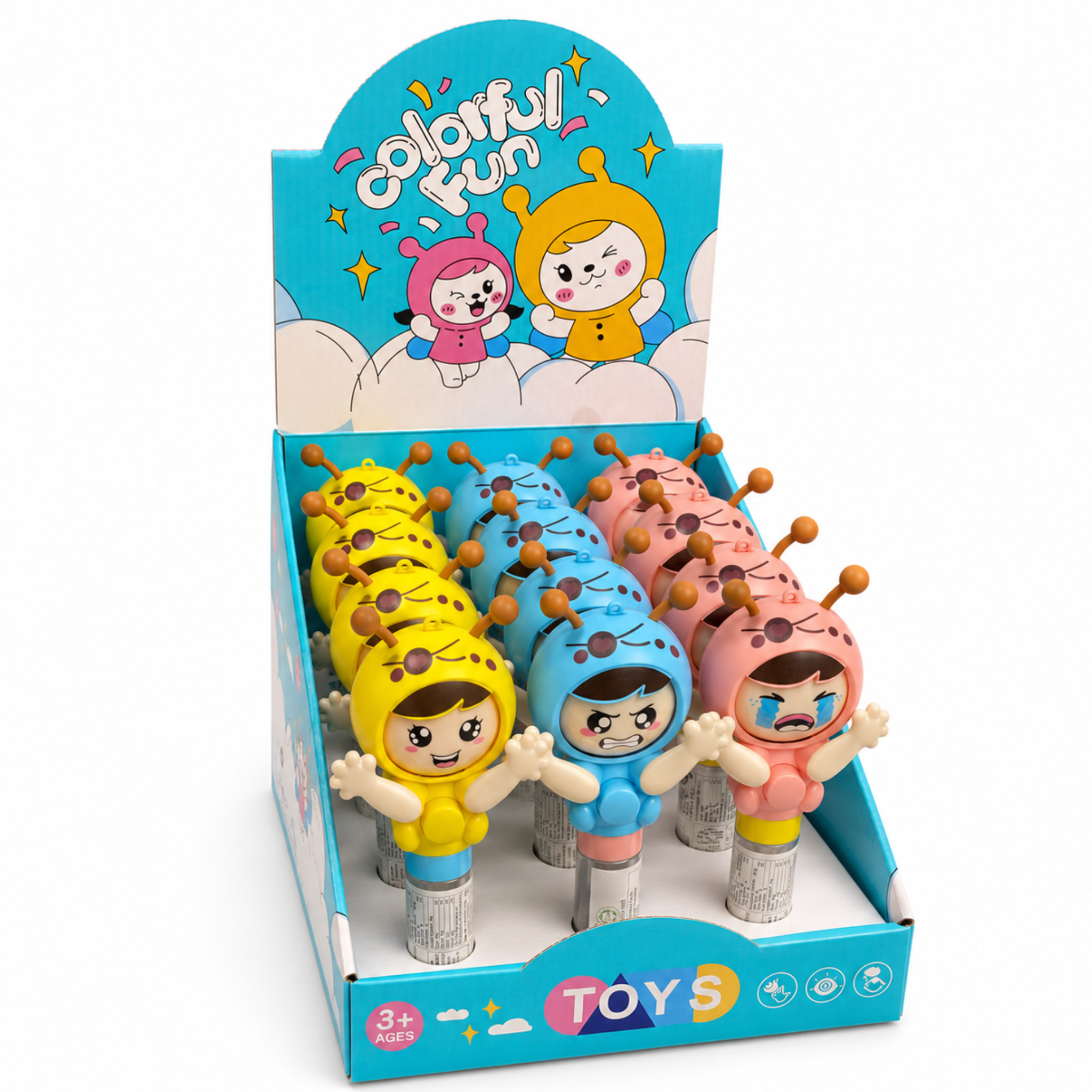 Dream Face Changer Candy Toy, 3 Colours, Press to Spin 3 Faces, Halal, 12 Piece Display Box