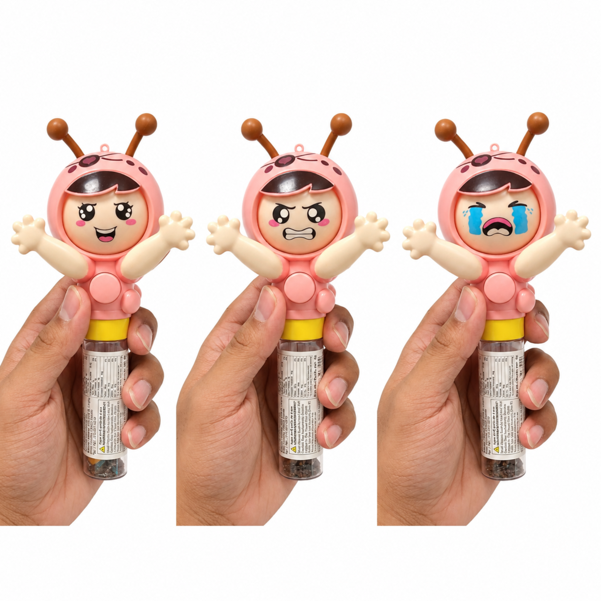 Dream Face Changer Candy Toy, 3 Colours, Press to Spin 3 Faces, Halal, 12 Piece Display Box