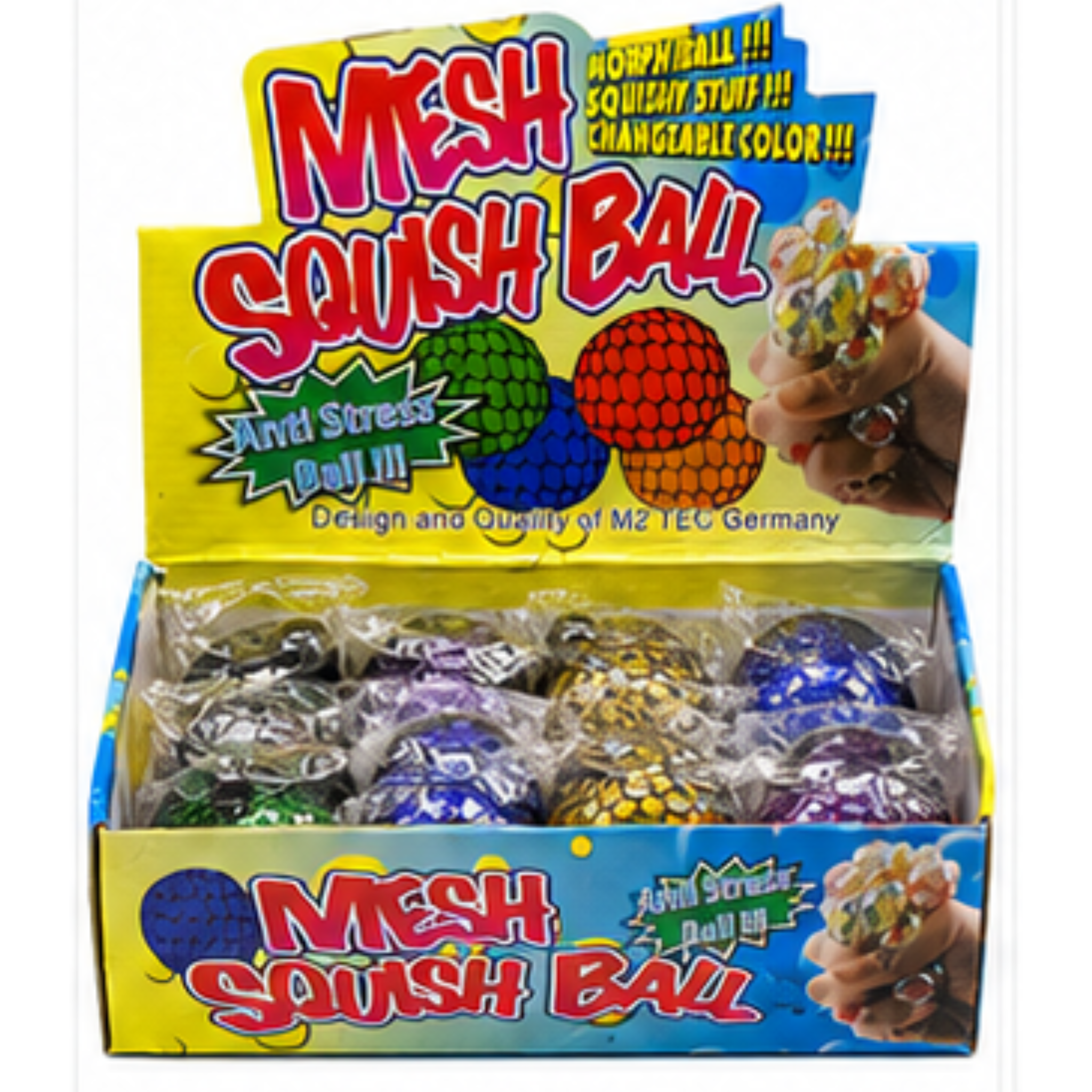 Dream Mesh Squish Ball Glitter, Squeeze Stress Relief Fidget Toy, 12 Piece Display Box