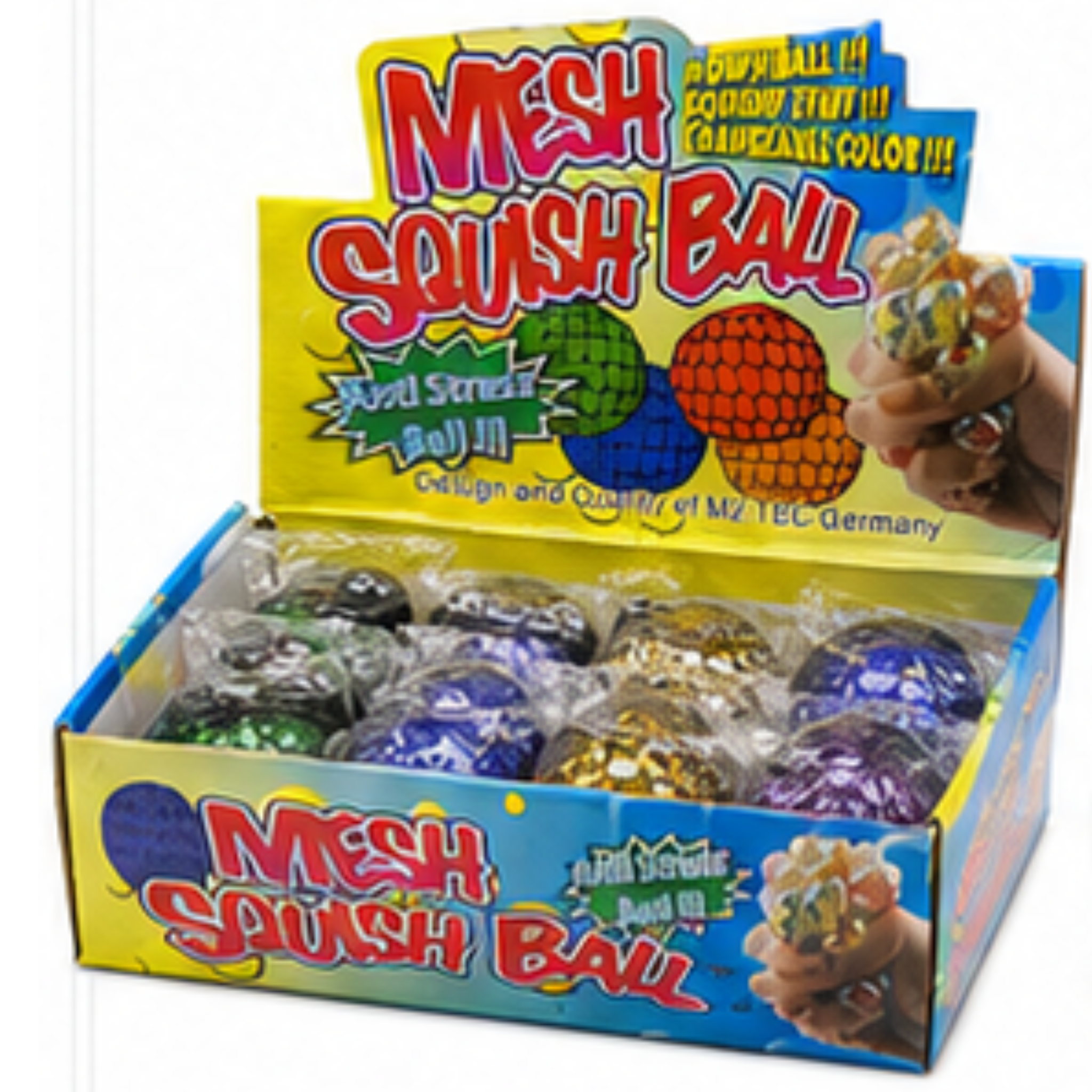Dream Mesh Squish Ball Glitter, Squeeze Stress Relief Fidget Toy, 12 Piece Display Box