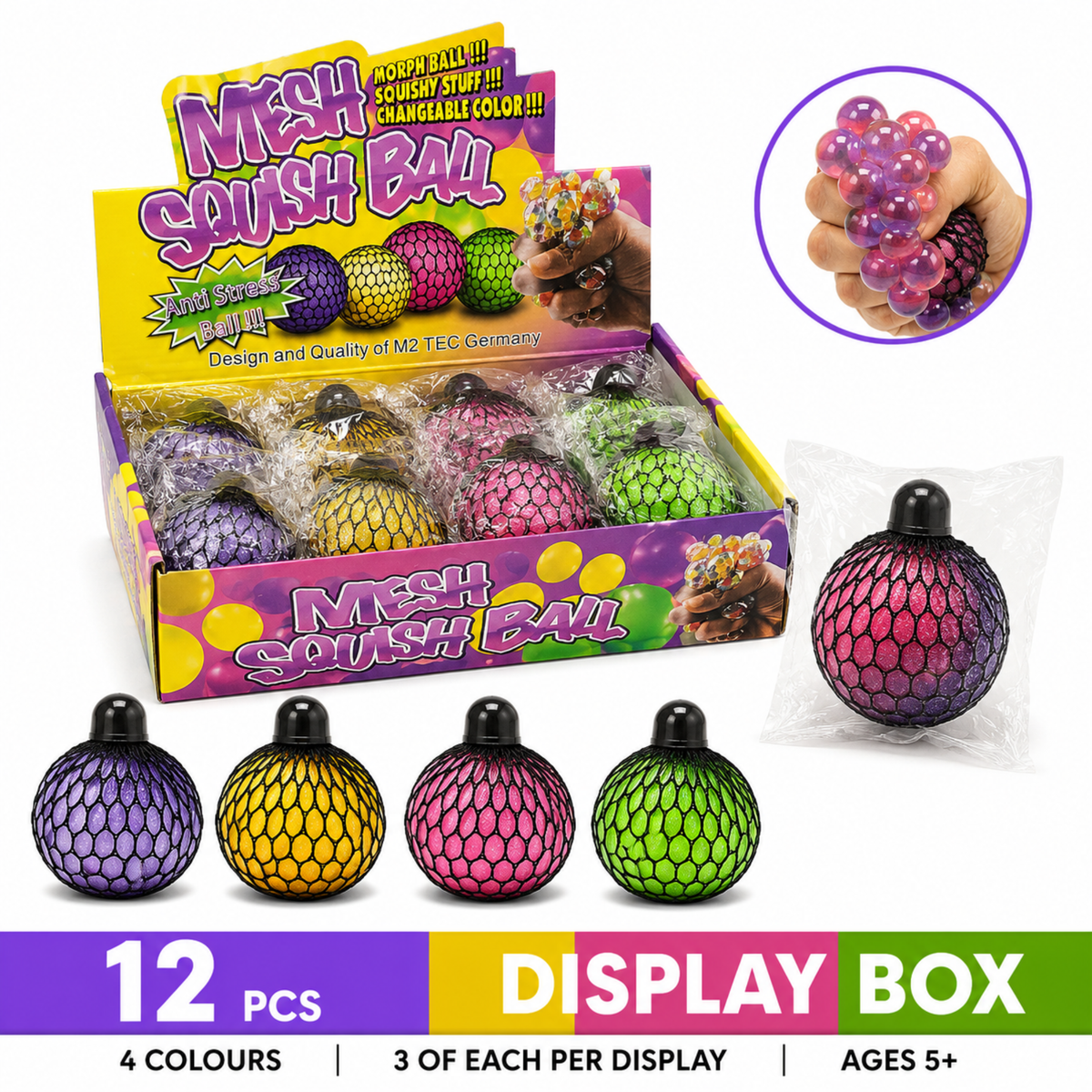 Dream Mesh Squish Ball Colour Changing, Gradient Fidget Toy, 12 Piece Display Box