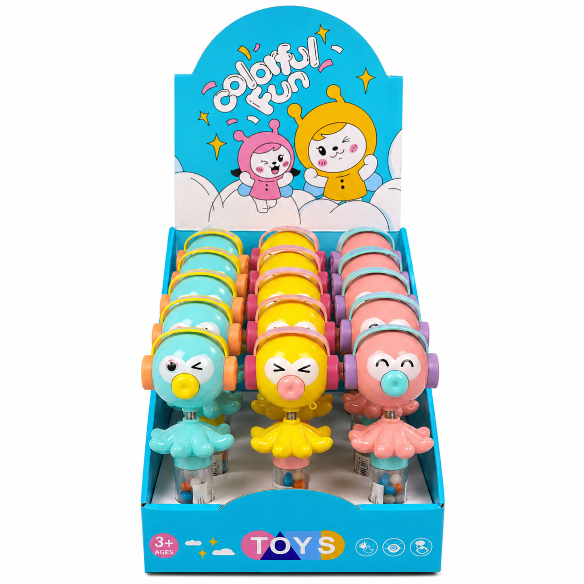 Dream Music Bird Bobble Head Candy Toy, 3 Colours, 12 Piece Display Box