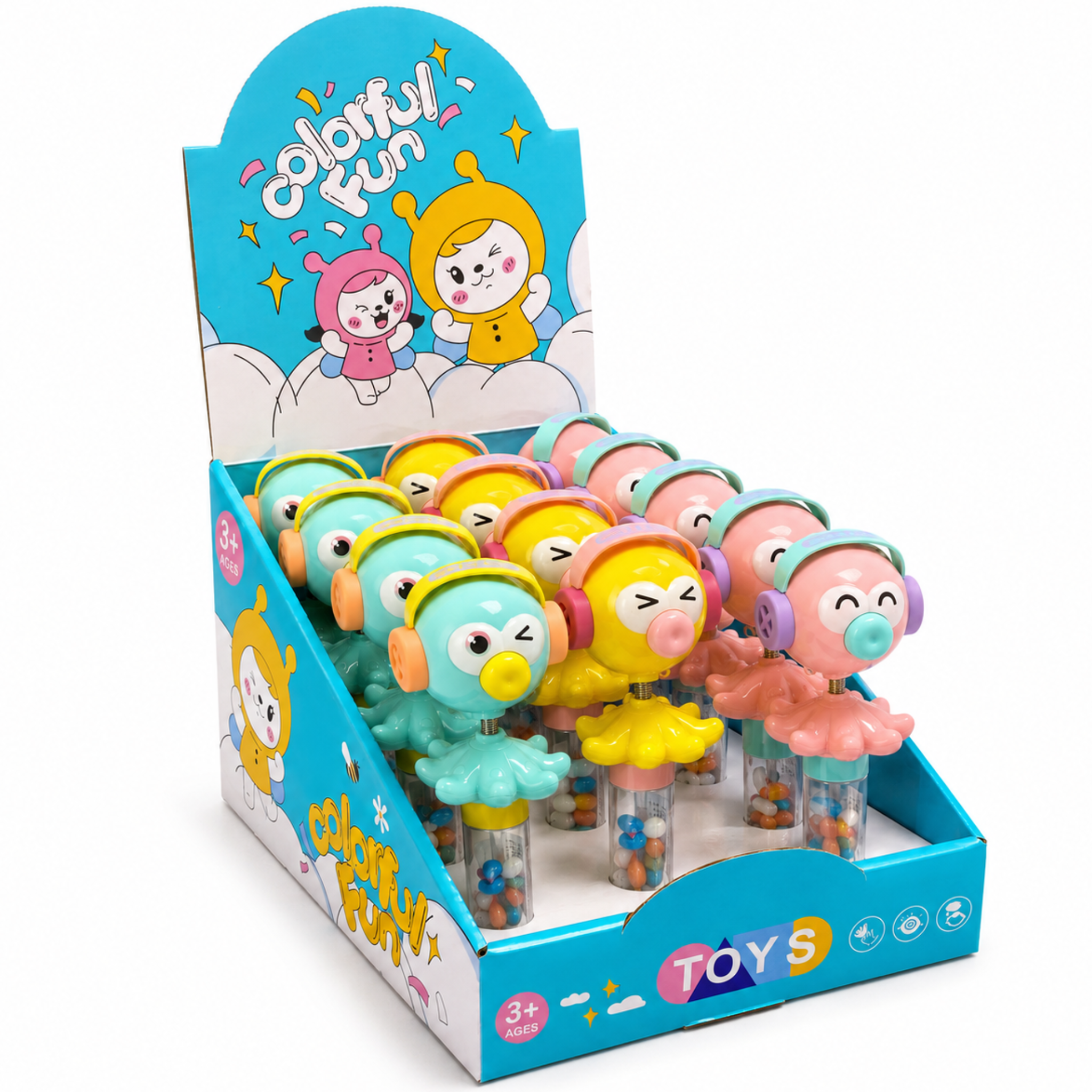 Dream Music Bird Bobble Head Candy Toy, 3 Colours, 12 Piece Display Box