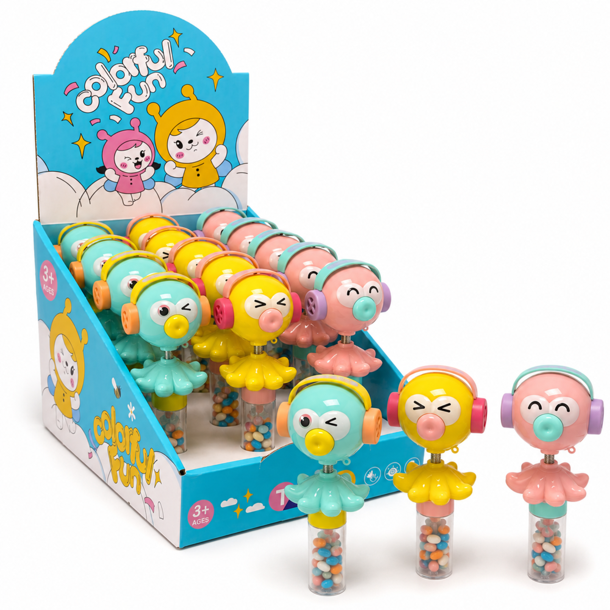 Dream Music Bird Bobble Head Candy Toy, 3 Colours, 12 Piece Display Box