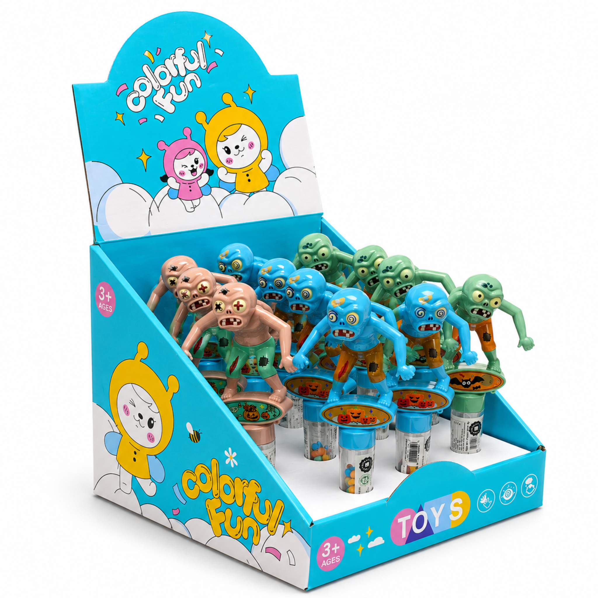 Dream Zombie Candy Toy, 3 Spooky Designs, Halloween Figures with Candy, 12 Piece Display Box