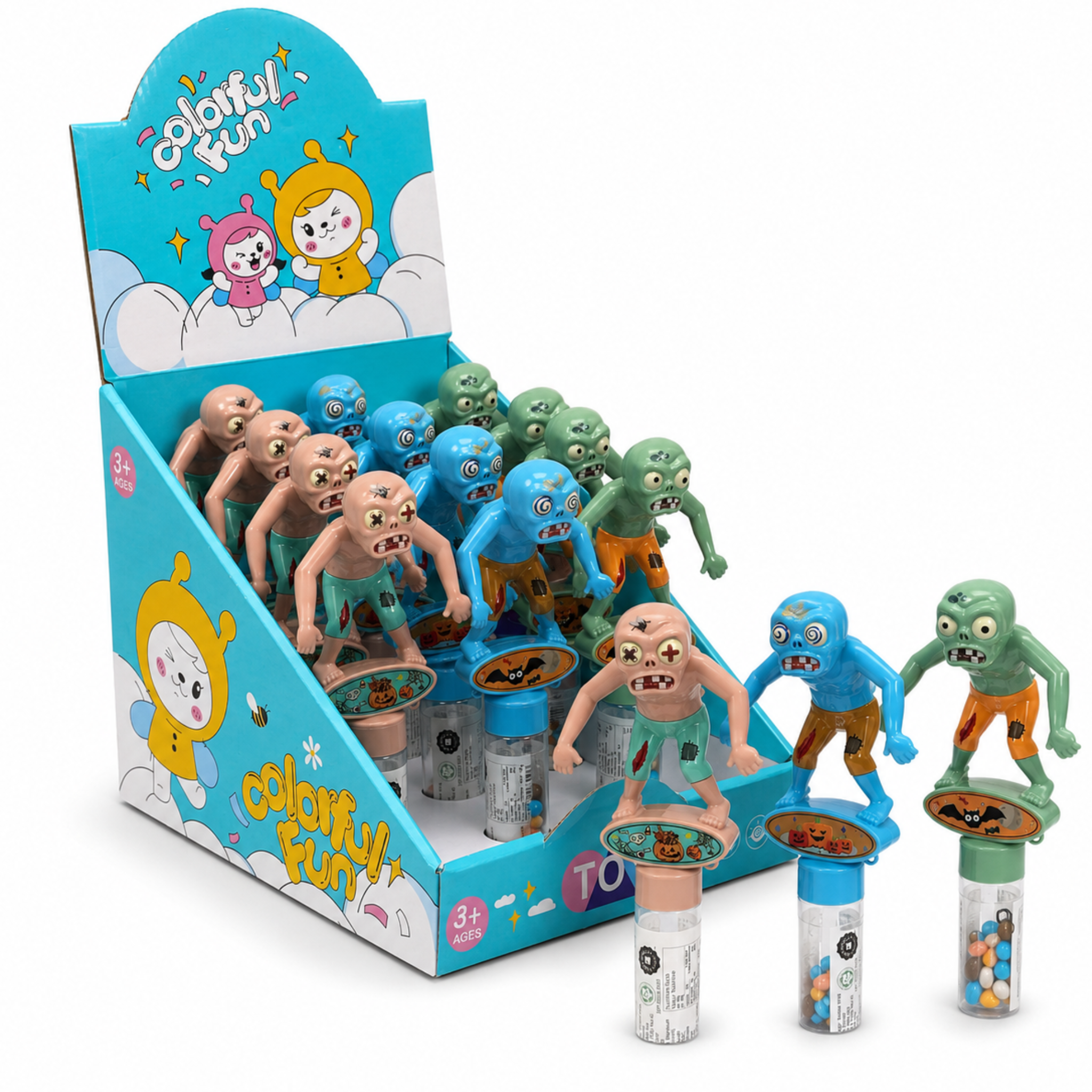 Dream Zombie Candy Toy, 3 Spooky Designs, Halloween Figures with Candy, 12 Piece Display Box