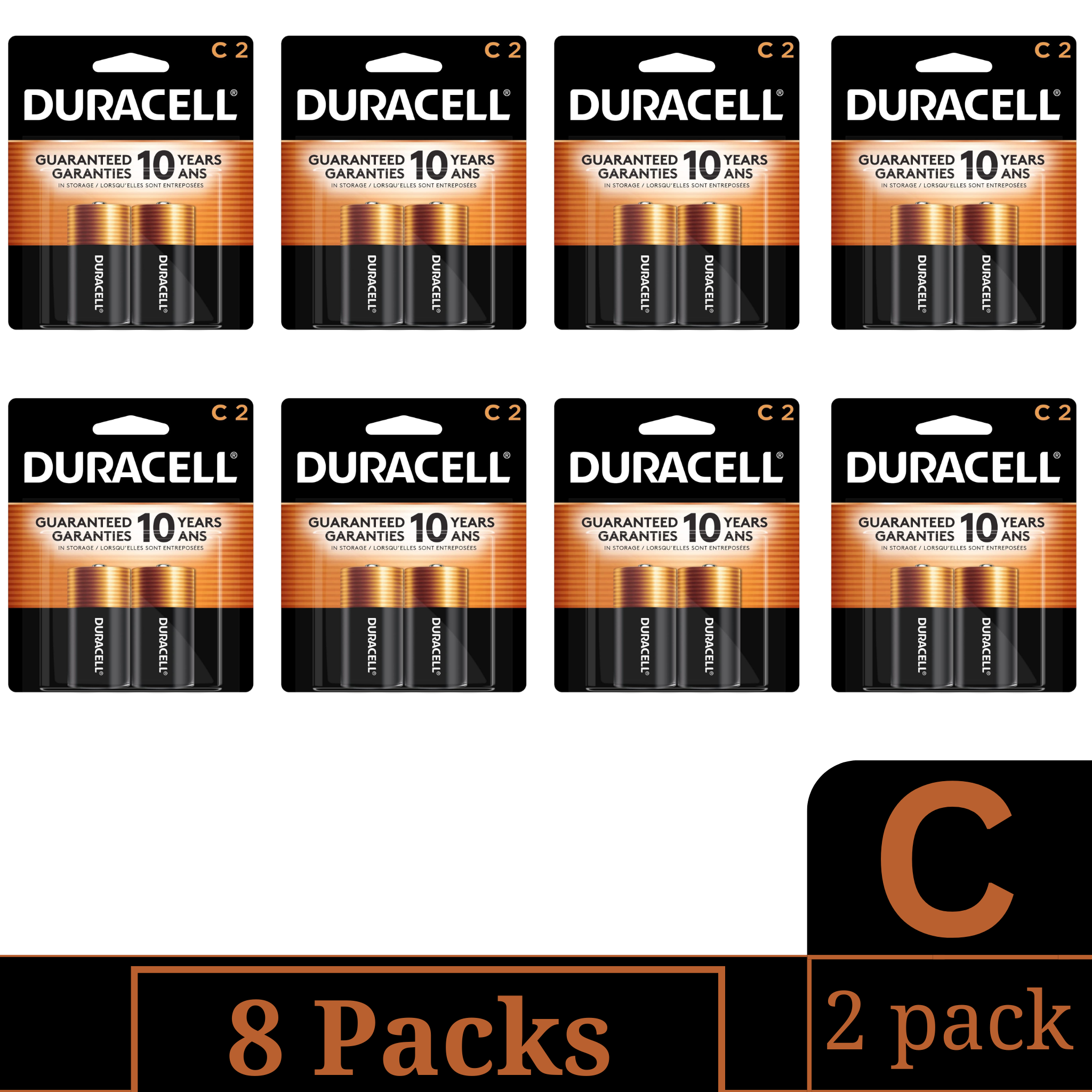 Duracell Coppertop C Alkaline Batteries – 2 Count Pack of 8 – Long Lasting Power Bulk Pack