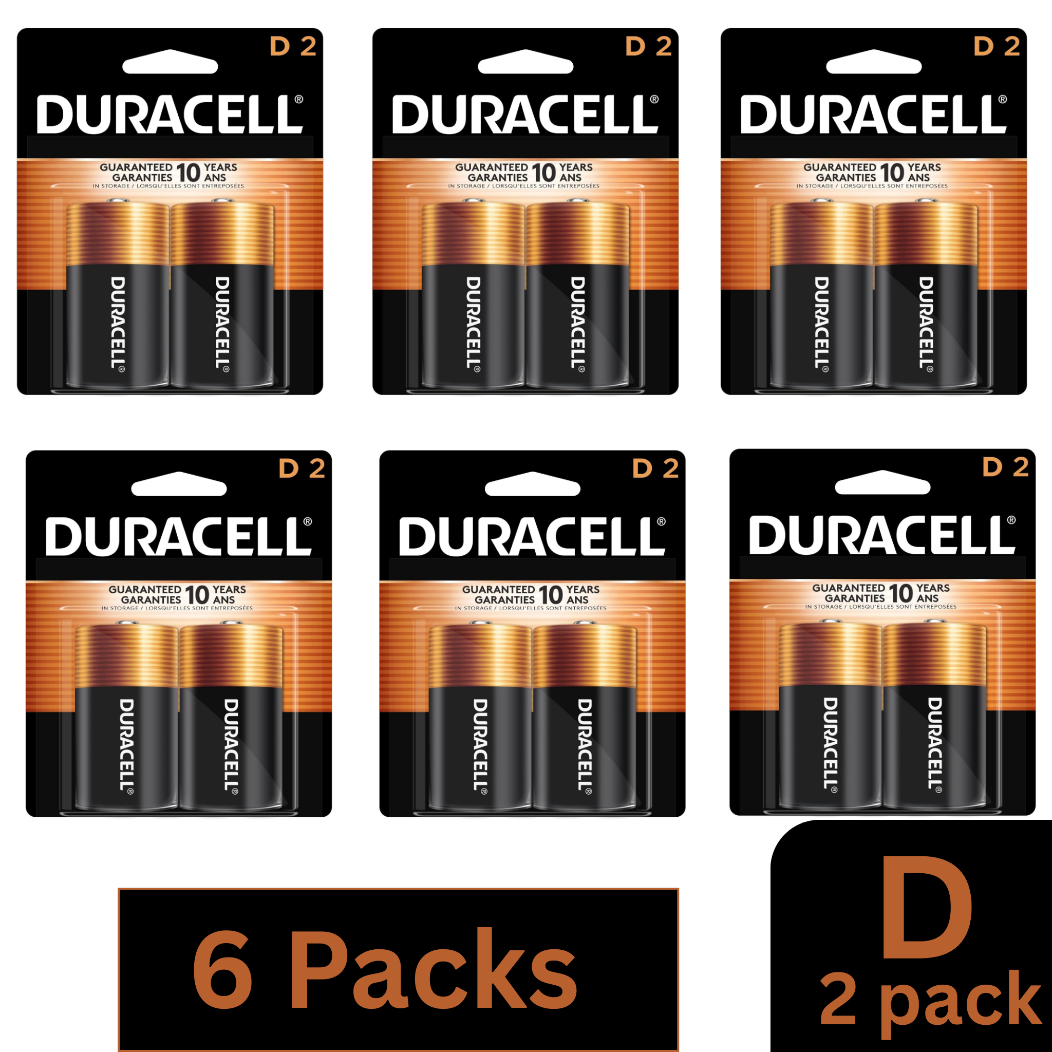 Duracell Coppertop D Batteries 2-Count 6 Packs Bulk Wholesale Alkaline