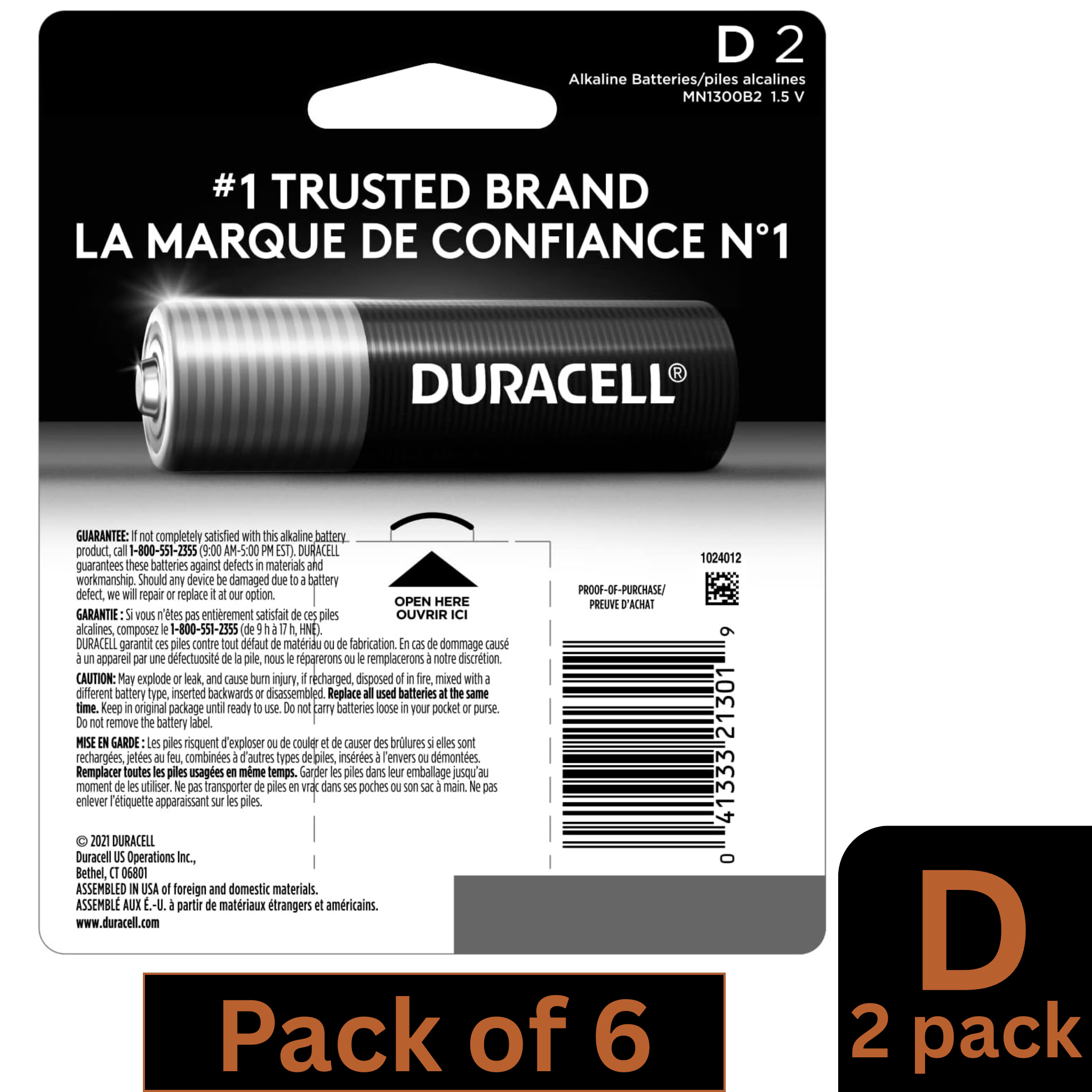 Duracell Coppertop D Batteries 2-Count 6 Packs Bulk Wholesale Alkaline