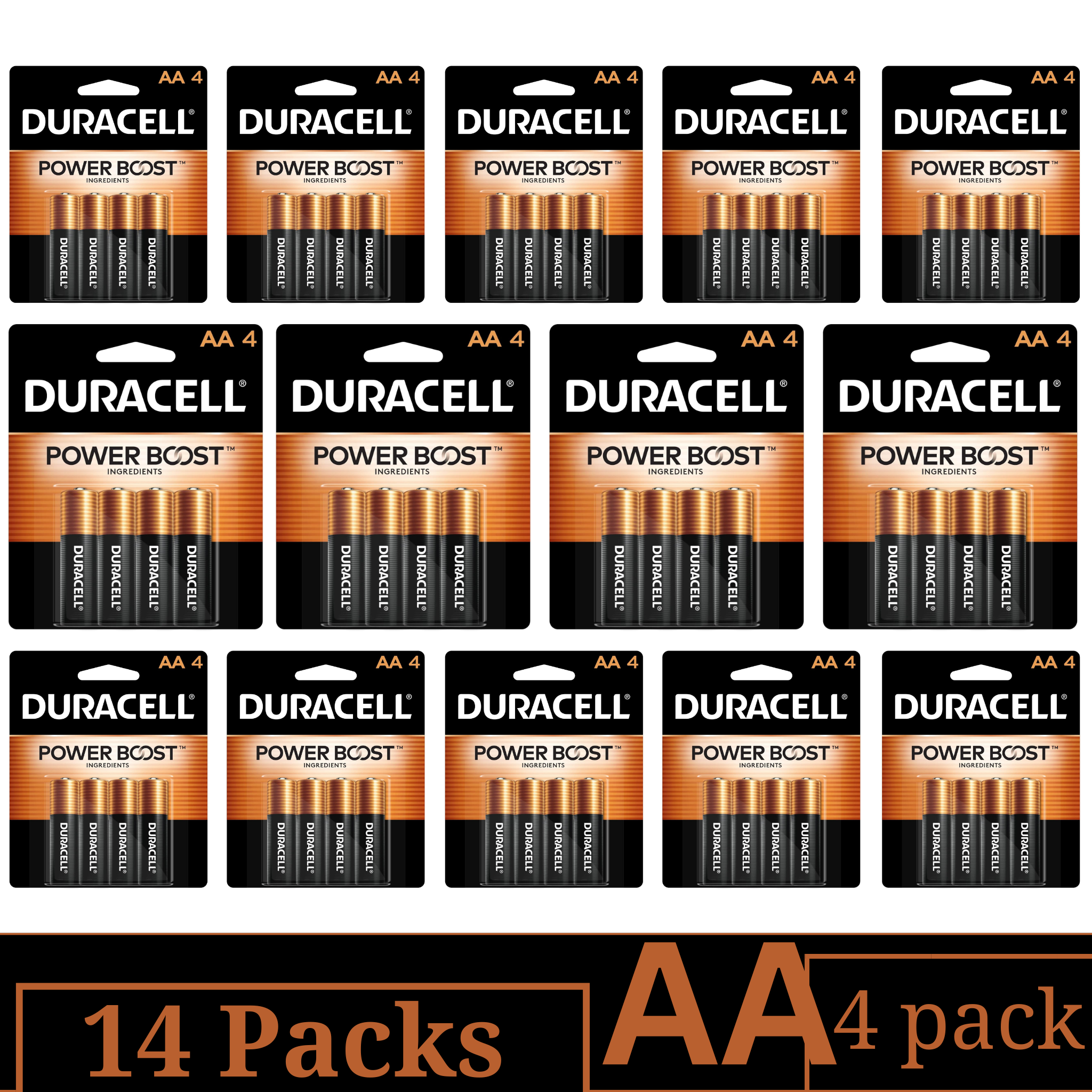 Duracell Coppertop AA Alkaline Batteries – 4-Count Pack (14 Packs) – Long-Lasting Double A Batteries
