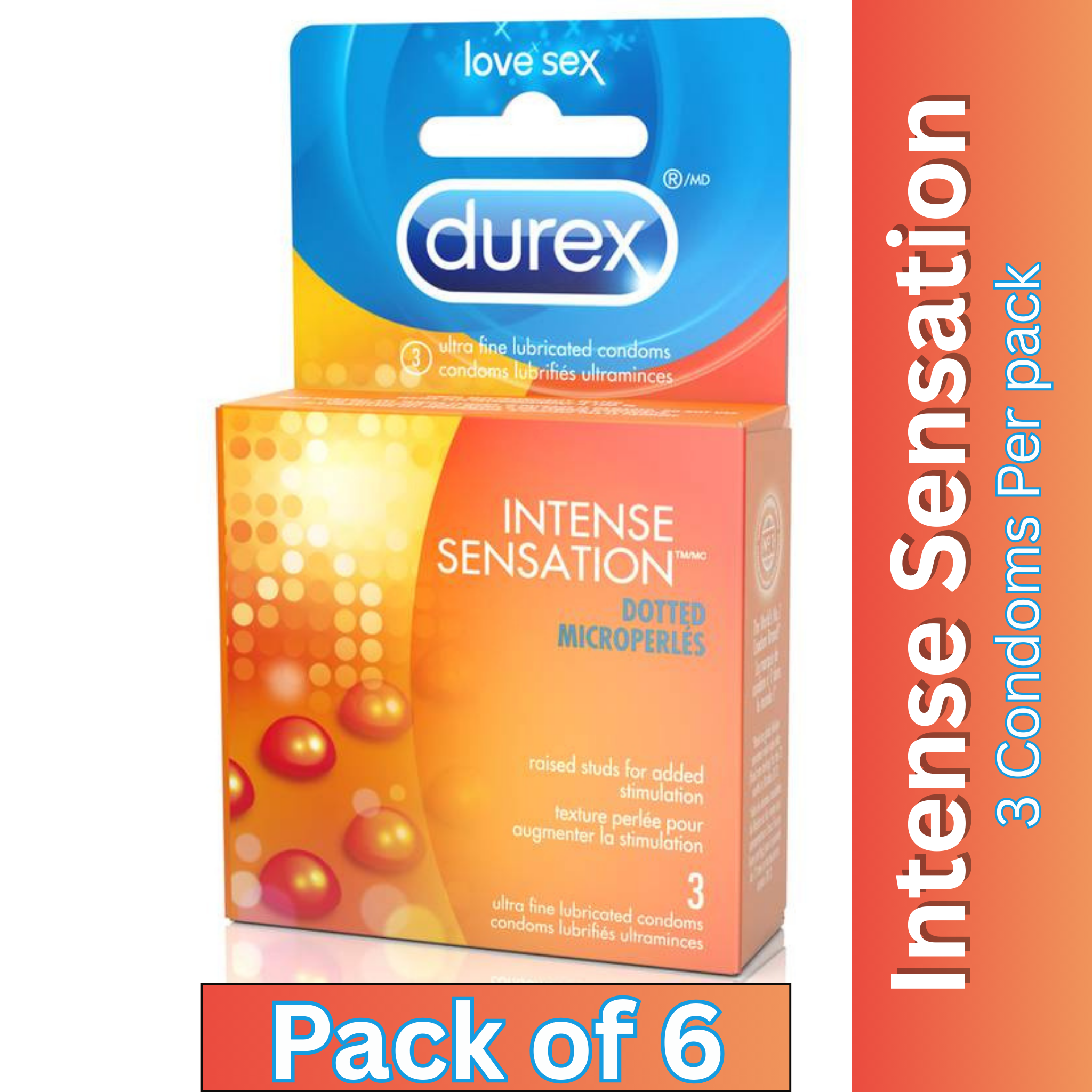 Durex Intense Sensation 3ct Condoms Pack of 6 – Dotted Microperles Ultra Fine Latex