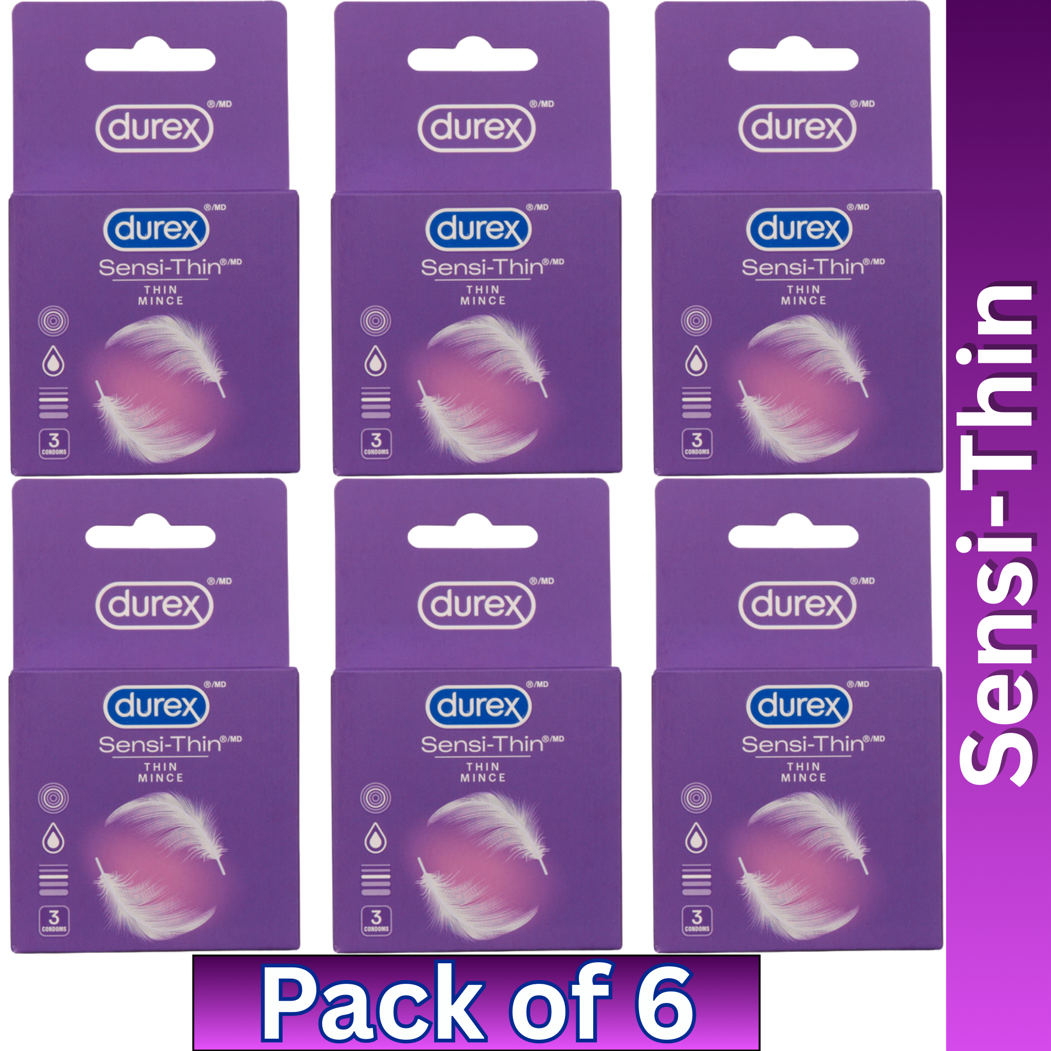 Durex Sensi-Thin Ultra Thin Condoms 3 Condoms per pack (Pack of 6)