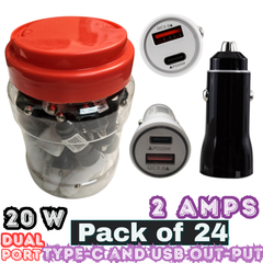 20W Dual Port USB Car Charger – USB-C PD & USB-A QC 3.0 Fast Charging – Pack of 12 – E-CC90154