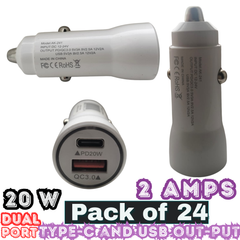 20W Dual Port USB Car Charger – USB-C PD & USB-A QC 3.0 Fast Charging – Pack of 12 – E-CC90154