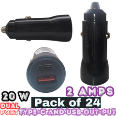 20W Dual Port USB Car Charger – USB-C PD & USB-A QC 3.0 Fast Charging – Pack of 12 – E-CC90154