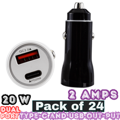 20W Dual Port USB Car Charger – USB-C PD & USB-A QC 3.0 Fast Charging – Pack of 12 – E-CC90154