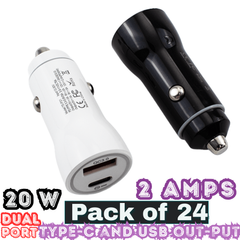 20W Dual Port USB Car Charger – USB-C PD & USB-A QC 3.0 Fast Charging – Pack of 12 – E-CC90154