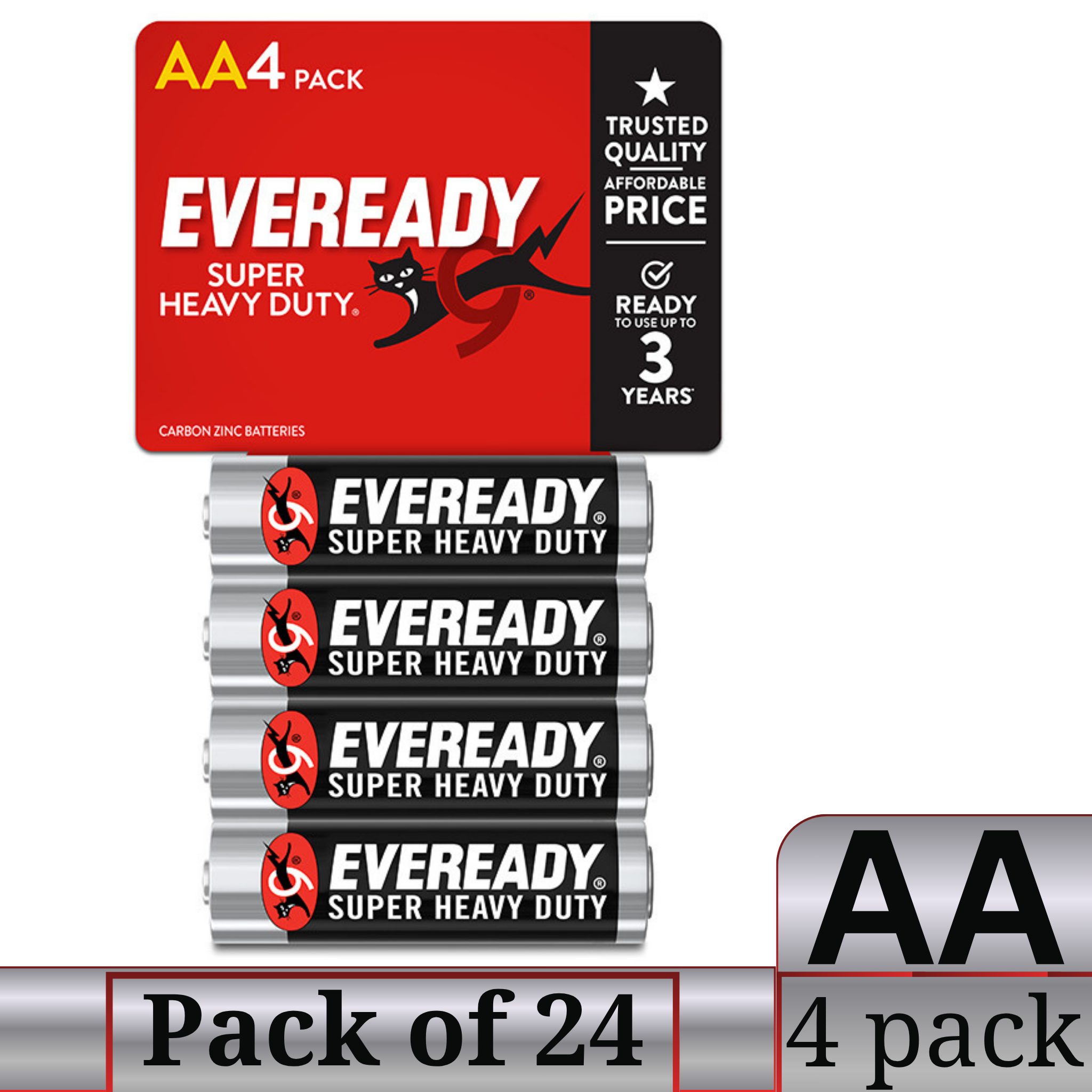 Eveready Super Heavy Duty AA Carbon Zinc Batteries 24 Pack Bulk – 96 Cells