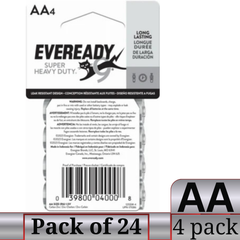 Eveready Super Heavy Duty AA Carbon Zinc Batteries 24 Pack Bulk – 96 Cells