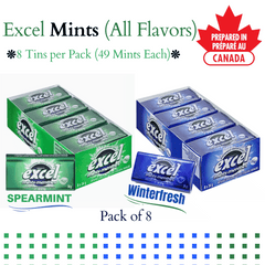 Excel Mints (All Flavors) – 8 Tins per Pack – Sugar-Free Breath Freshening Mints