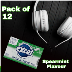 EXCEL White Spearmint Sugar-Free Chewing Gum – Teeth Whitening – 12 Packs (12 Pieces Each) | Sugar-Free Chewing Gum