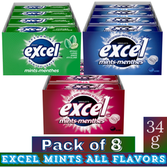 EXCEL Sugar-Free Breath Mints – Assorted Flavors – 34g Packs – Pack of 8