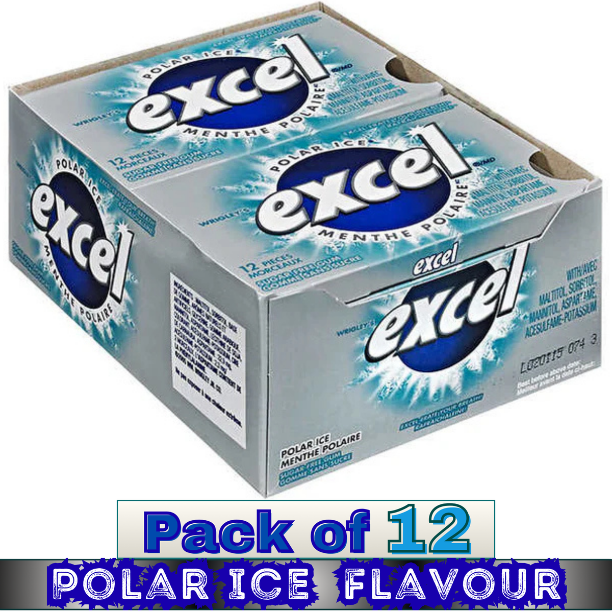 EXCEL Polar Ice Flavour Sugar-Free Gum – 12 Packs (12 Pieces Each) | Sugar-Free Chewing Gum