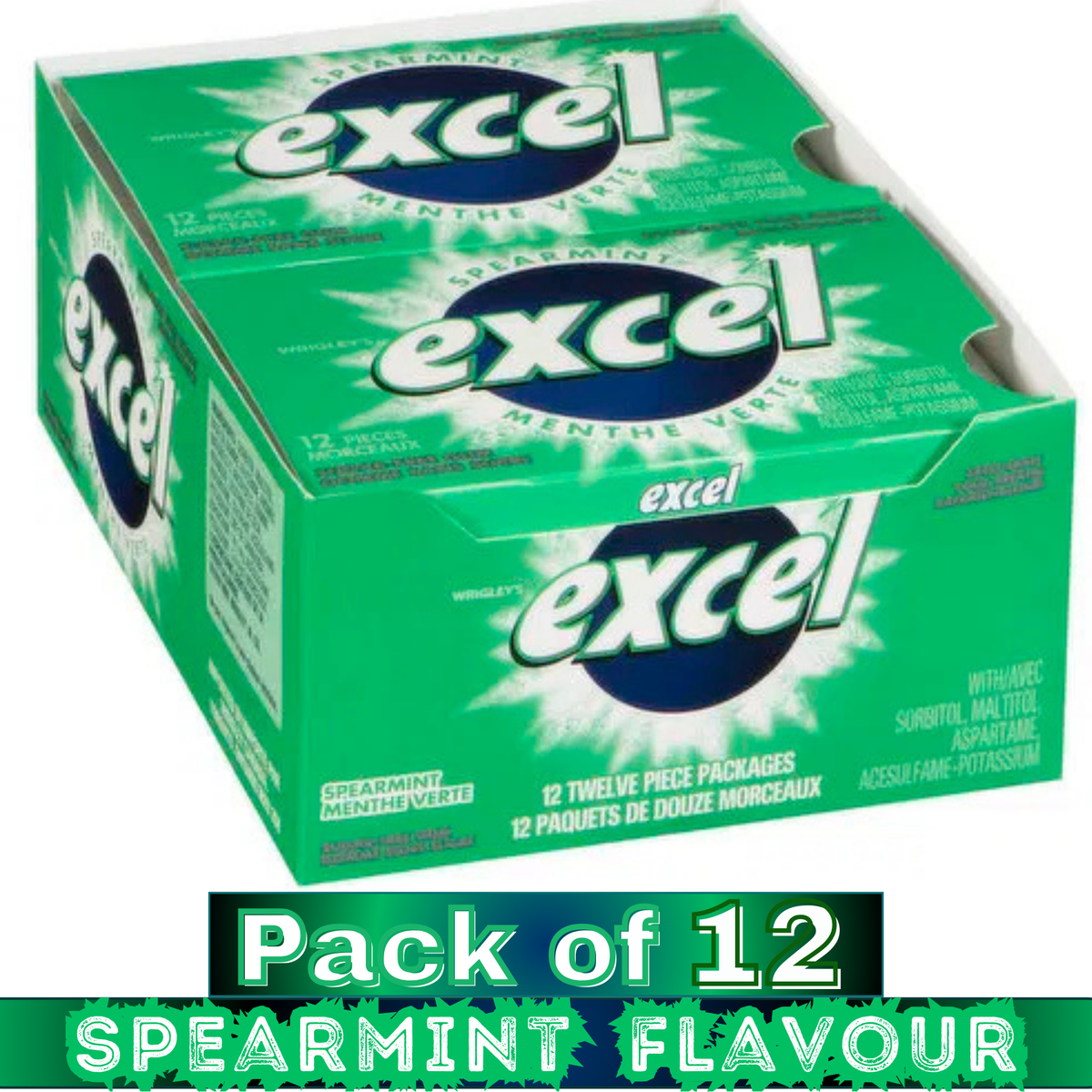 EXCEL Sugar-Free Chewing Gum – Assorted Flavours – 12 Packs (12 Pieces Each)