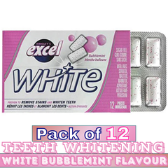 EXCEL White Bubblemint Flavour Teeth Whitening Sugar-Free Gum  – 12 Packs (12 Pieces Each) | Sugar-Free Chewing Gum