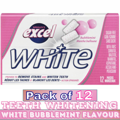 EXCEL White Bubblemint Flavour Teeth Whitening Sugar-Free Gum  – 12 Packs (12 Pieces Each) | Sugar-Free Chewing Gum