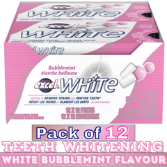 EXCEL White Bubblemint Flavour Teeth Whitening Sugar-Free Gum  – 12 Packs (12 Pieces Each) | Sugar-Free Chewing Gum