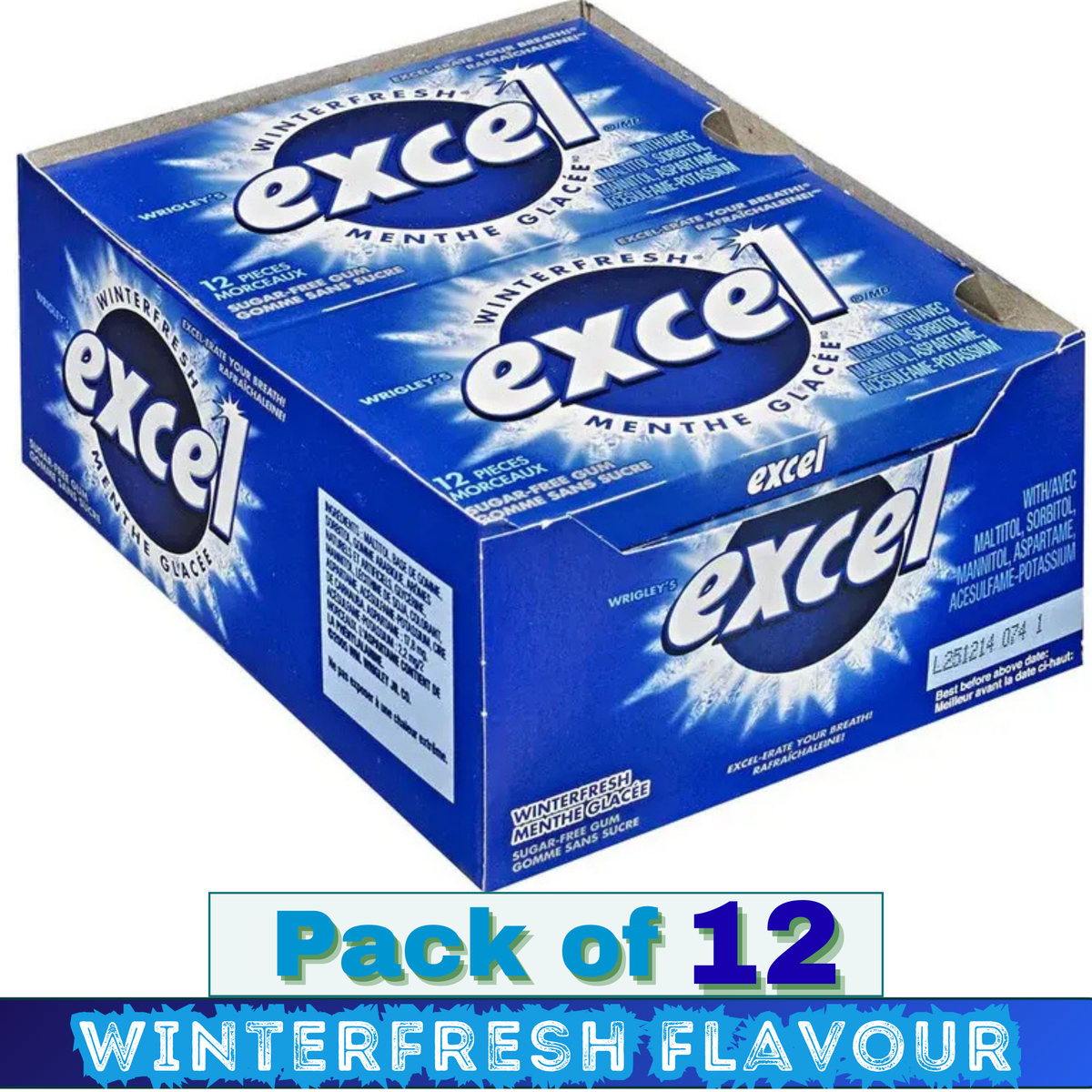 EXCEL Winterfresh Flavoured Sugar-Free Gum – 12 Packs (12 Pieces Each) | Sugar-Free Chewing Gum