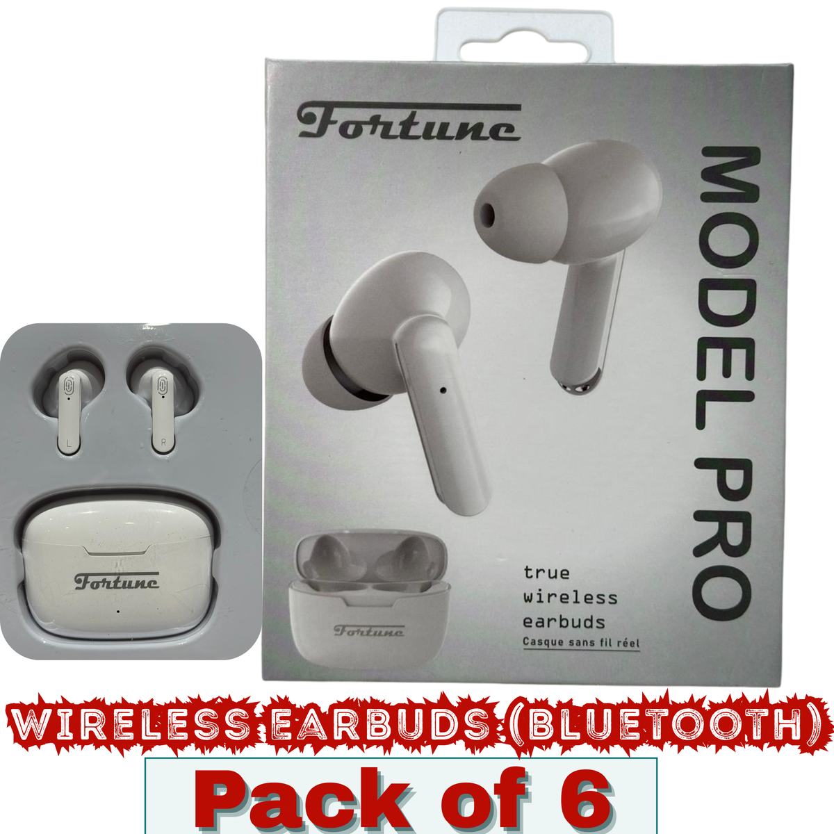 Fortune Model Pro True Wireless Bluetooth Earbuds – Bluetooth 5.0, IPX4 Sweat-Resistant – Pack of 6