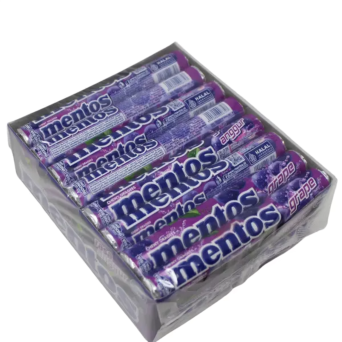 Mentos Grape Candy Rolls – 24 Pack (37g Each) – Fruity Chewy Candy for Wholesale