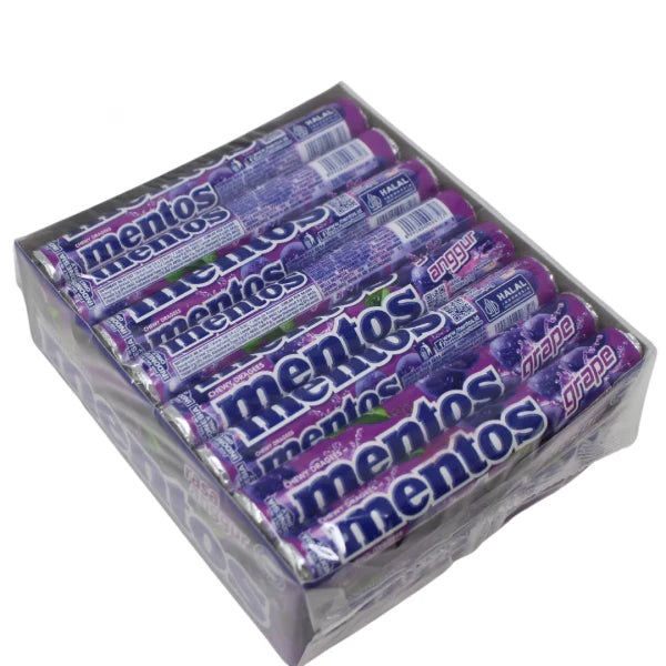 Mentos Grape Candy Rolls – 24 Pack (37g Each) – Fruity Chewy Candy for Wholesale