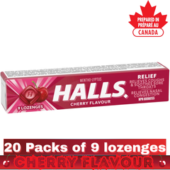 HALLS Cherry Flavour Mentho-Lyptus Cough Drops – 1 Tray (20 Packs of 9 Lozenges) – Throat & Cough Relief