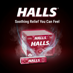HALLS Cherry Flavour Mentho-Lyptus Cough Drops – 1 Tray (20 Packs of 9 Lozenges) – Throat & Cough Relief