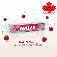 HALLS Cherry Flavour Mentho-Lyptus Cough Drops – 1 Tray (20 Packs of 9 Lozenges) – Throat & Cough Relief