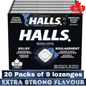 HALLS Extra Strong Flavour Mentho-Lyptus Cough Drops – 1 Tray (20 Packs of 9 Lozenges) – Throat & Cough Drops