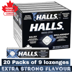 HALLS Extra Strong Flavour Mentho-Lyptus Cough Drops – 1 Tray (20 Packs of 9 Lozenges) – Throat & Cough Drops