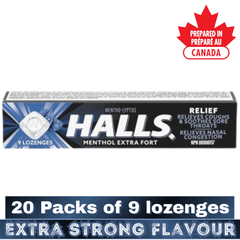 HALLS Extra Strong Flavour Mentho-Lyptus Cough Drops – 1 Tray (20 Packs of 9 Lozenges) – Throat & Cough Drops