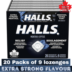HALLS Extra Strong Flavour Mentho-Lyptus Cough Drops – 1 Tray (20 Packs of 9 Lozenges) – Throat & Cough Drops